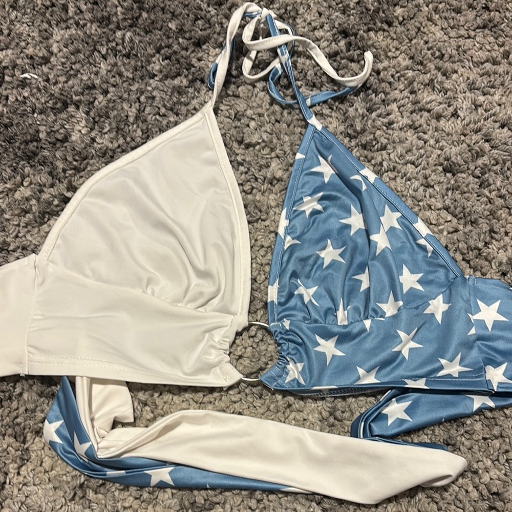 SHEIN Blue and White Star Bikini Top